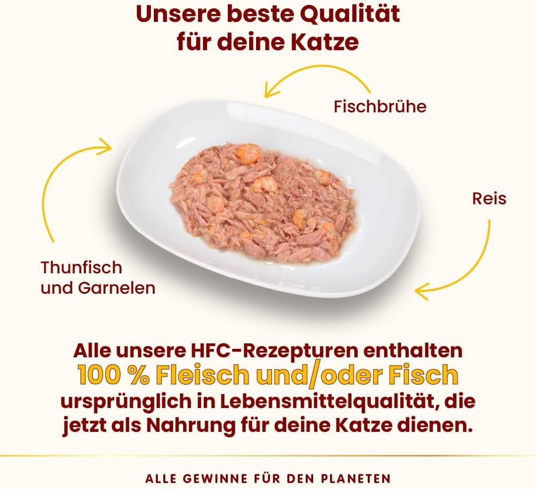 Almo Nature HFC Naturalna mokra karma dla kotów - tuńczyk i krewetki, opakowanie 24 szt. (24 x 70 g)