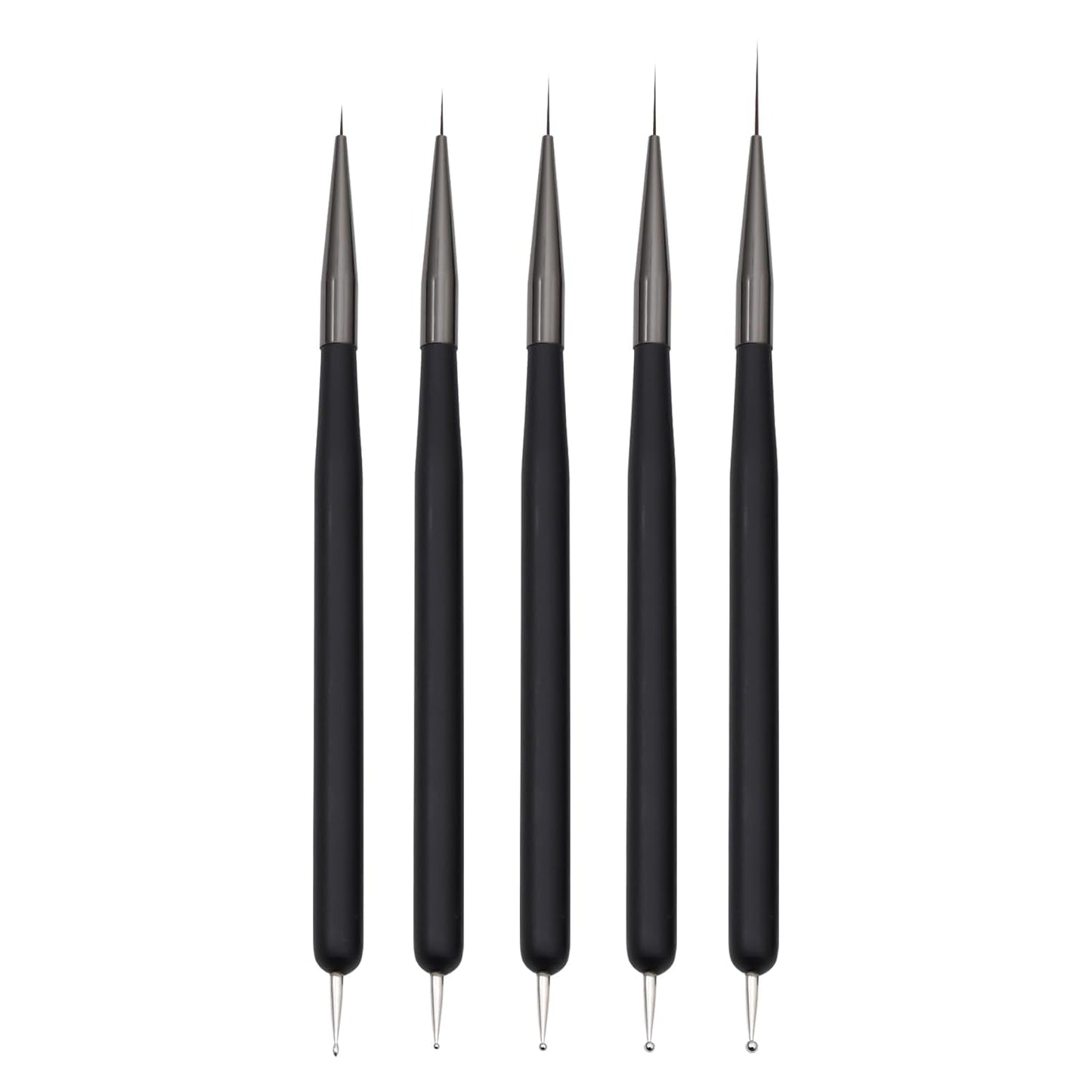 Nagelkunst-Pinsel, 5 Stück, Nailart-Pinsel, Punktierstift-Werkzeuge, Malkunst-Design-Pinsel-Set Für Lange Linien, Dünne Detale, Feine Zeichnungsgrößen 7/9/11/15/22 Mm, Czarny
