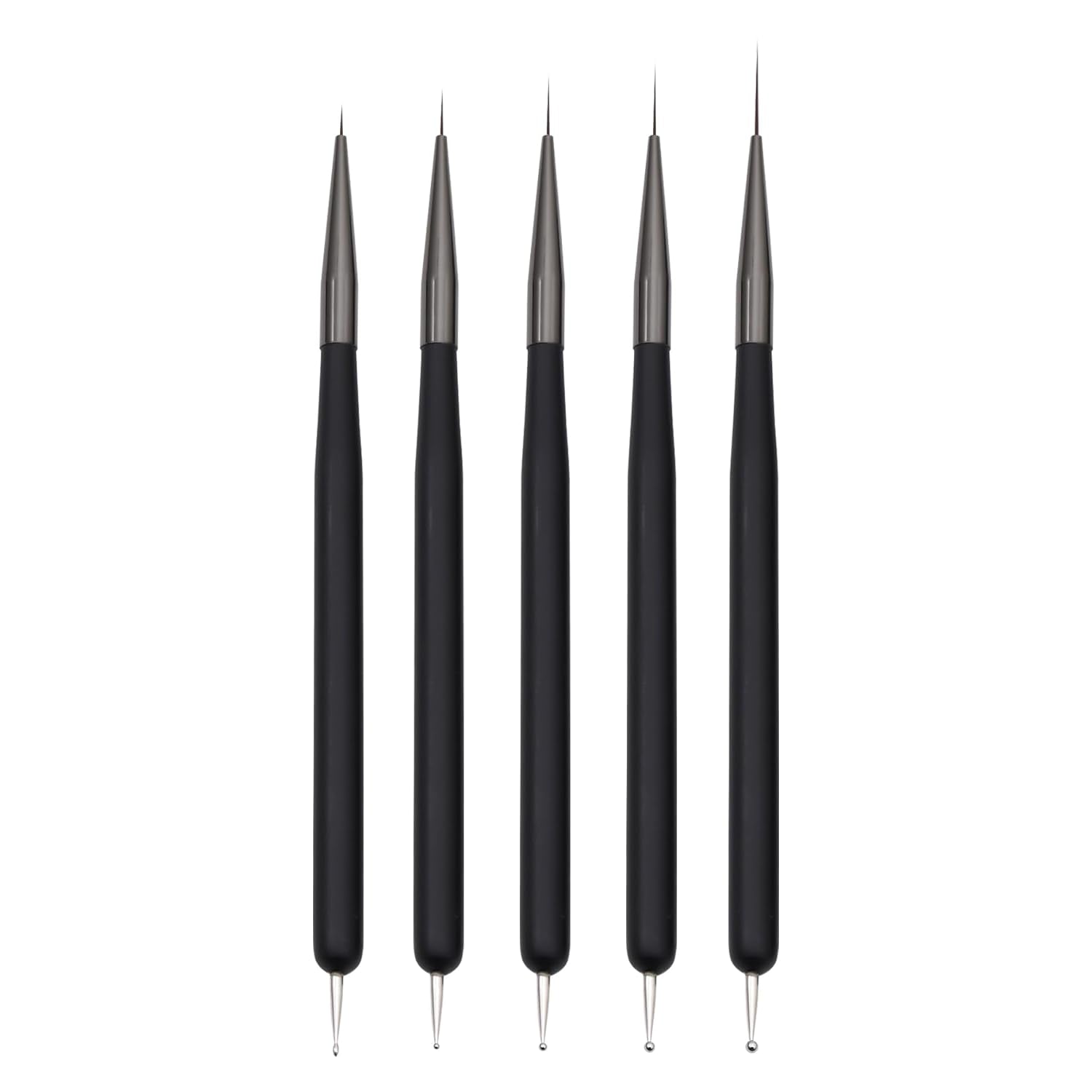 Nagelkunst-Pinsel, 5 Stück, Nailart-Pinsel, Punktierstift-Werkzeuge, Malkunst-Design-Pinsel-Set Für Lange Linien, Dünne Detale, Feine Zeichnungsgrößen 7/9/11/15/22 Mm, Czarny