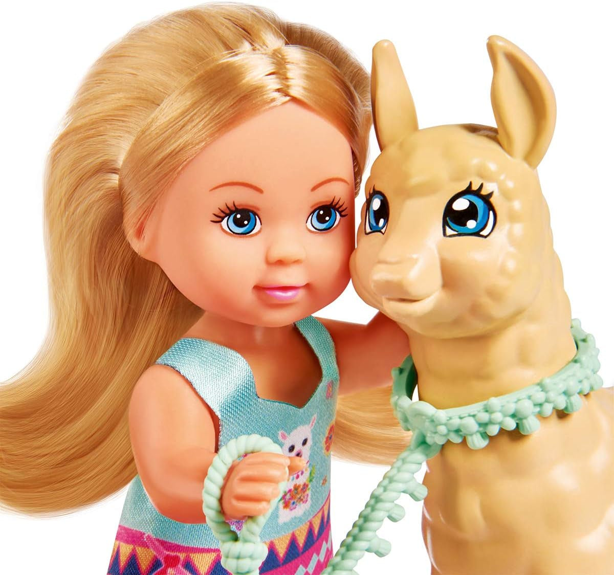 Simba 105733497 - Lalka miłości Evi w uroczym stroju alpaki i na smyczy, 12 cm, dla dzieci w wieku 3 lat i więcej