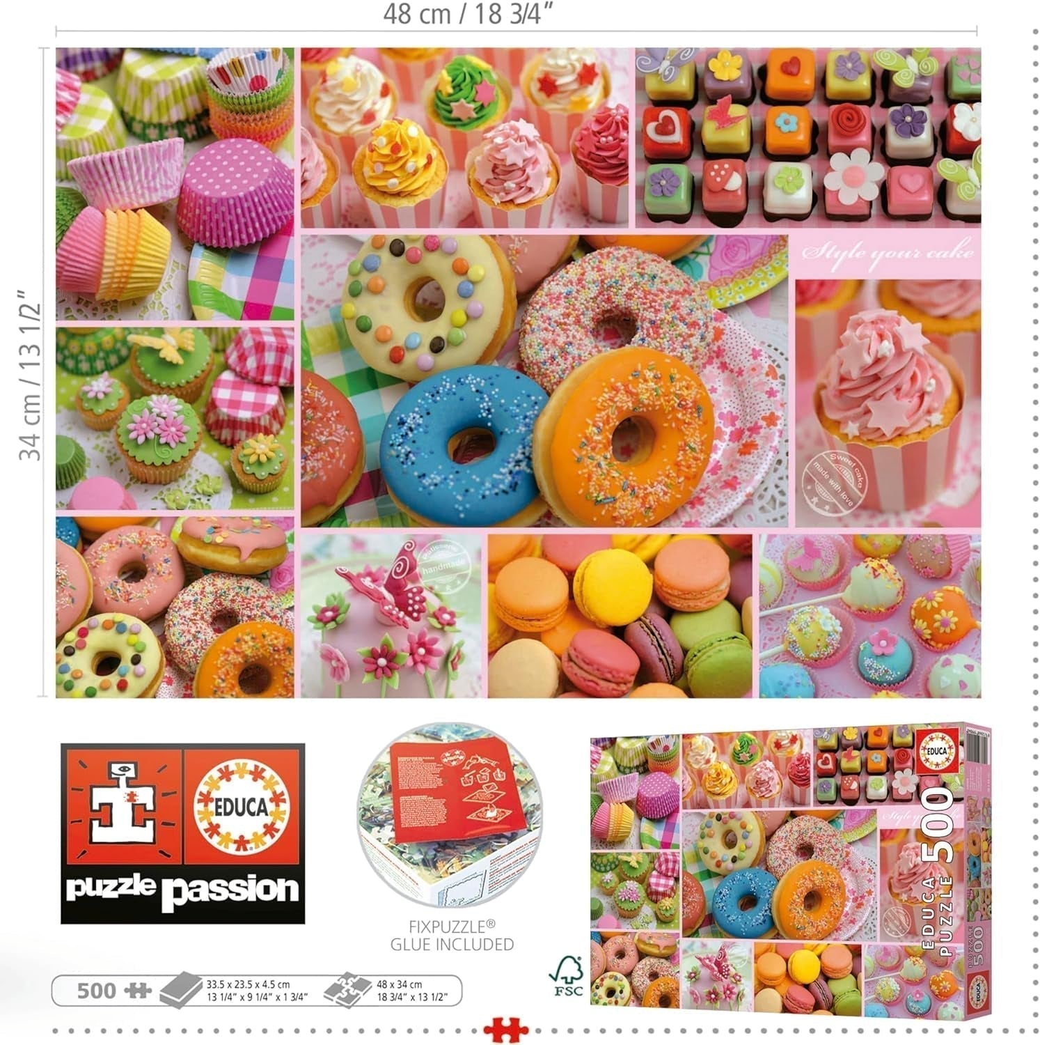 Educa - Puzzle 500 elementów dla dorosłych | Cukierkowy kolaż. Wymiary: 48 x 34 cm. Zawiera klej do puzzli Fixpuzzle. Przez 11 lat (19904) Sklep Puzzle Naty