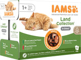 IAMS Delights Land Collection Mokra karma dla kotów - Opakowanie zbiorcze z różnymi rodzajami mięsa (jagnięcina, wołowina, kurczak i indyk) w sosie, mokra karma dla kotów od 1 roku, 12 x 85g