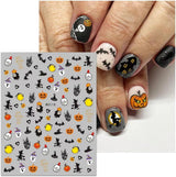 JMEOWIO Nagelsticker Halloween 8 Blatt Nail Art Naklejka Selbstklebend Nagelaufkleber Totenkopf Horror Geist Hexe Spinnennetz Fledermaus Kürbis Spukdekoration Nageldesign Zubehör