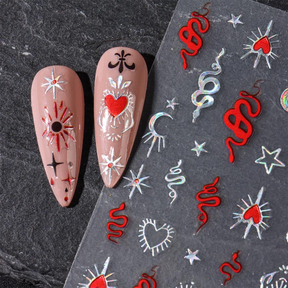 JMEOWIO Nagelsticker Mond Stern 10 Blatt Nail Art Naklejka Selbstklebend Nagelaufkleber Dekoration Nageldesign Zubehör