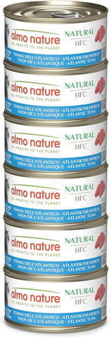 Almo Nature HFC Natural - Mokra karma dla dorosłych kotów - Tuńczyk atlantycki - Jakość ludzka, bezglutenowa i monoproteinowa - 6 x 70g