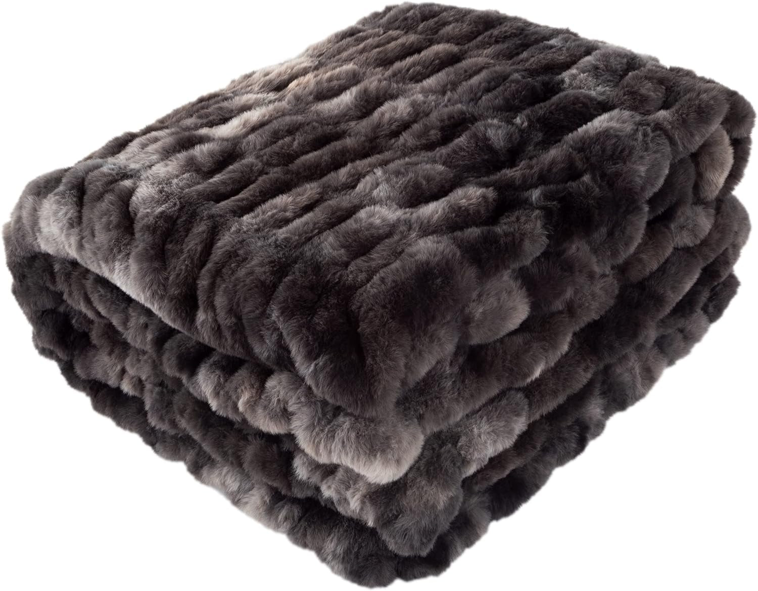 Obszerny koc ze sztucznego futra Lavish Home Gerüschte, 152,4 x 203,2 cm, żakardowe sztuczne futro, narzuta w rozmiarze queen na łóżka i sofy, szare łóżka i koce Lavish Home czarne
