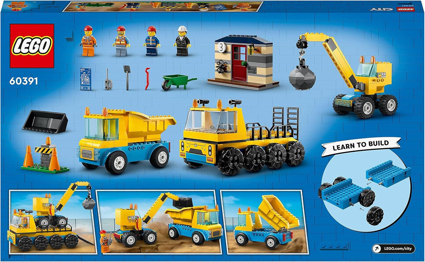 LEGO 60391 Miejskie pojazdy budowlane i dźwig wyburzeniowy, koparka, wywrotka i pojazd transportowy, zabawka edukacyjna dla dzieci w wieku od 4 lat i więcej Zestawy do budowania Besuche den LEGO-Store