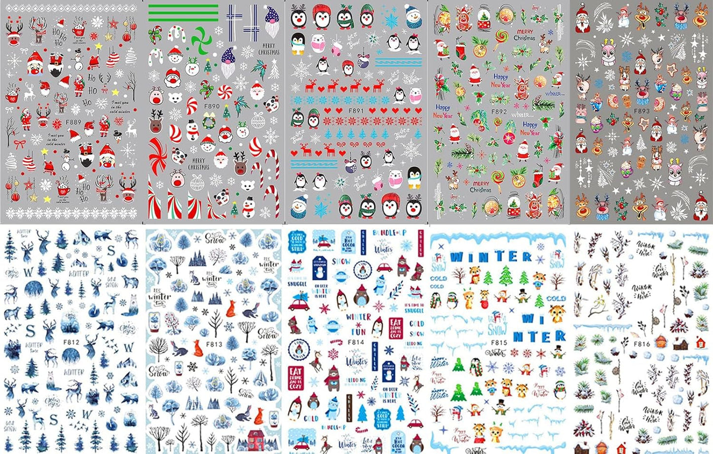 10 Blatt Nagelsticker Weihnachten Nagelaufkleber Selbstklebend Bule White Pine Tree Rentier Nail Art Naklejka Dekoration Nageldesign Zubehör