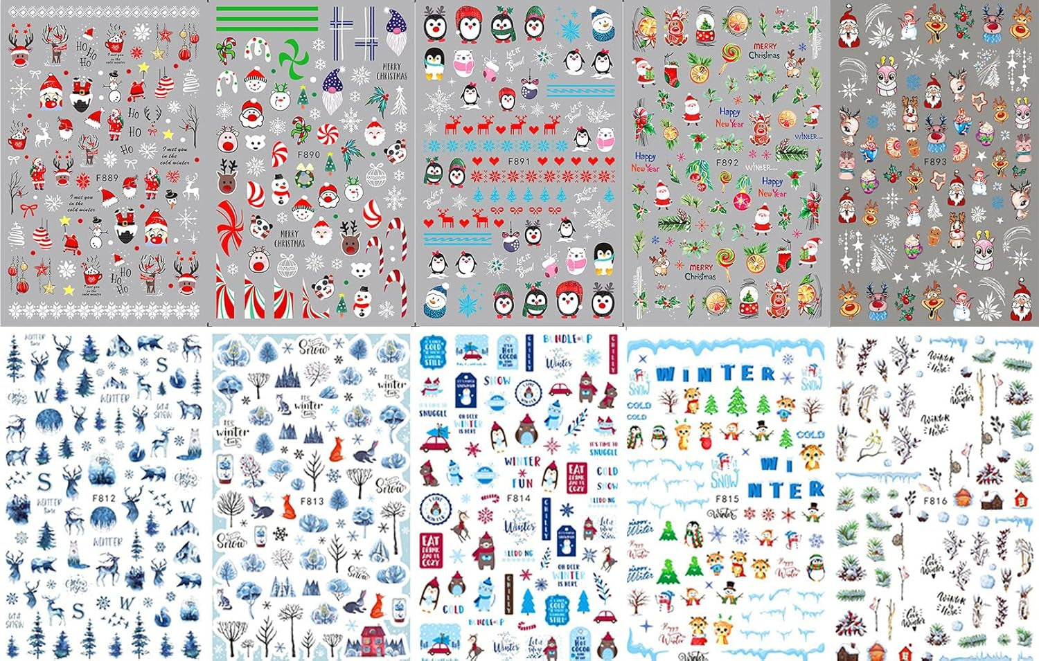 10 Blatt Nagelsticker Weihnachten Nagelaufkleber Selbstklebend Bule White Pine Tree Rentier Nail Art Naklejka Dekoration Nageldesign Zubehör