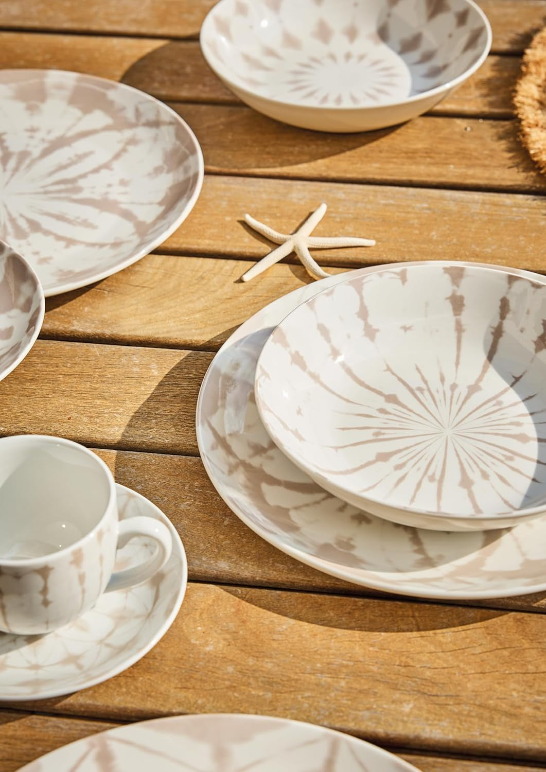 Mallorca, komplet zastawy dla 6 osób, 18 sztuk, porcelana, beż