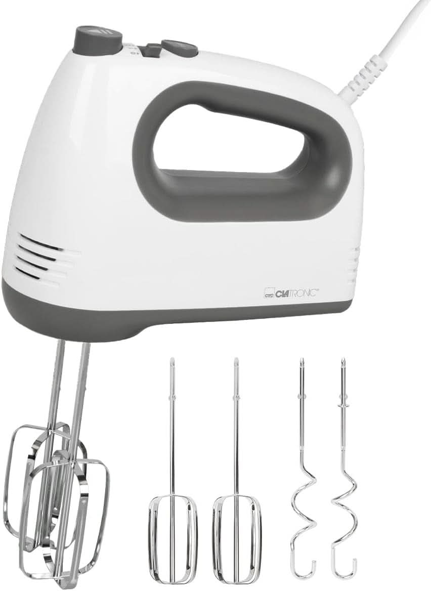 Mikser Clatronic | Silnik Kraftvoller 400 W | Mikser ręczny | Turbostufe i 5 Geschwindigkeitsstufen | Mikser ręczny | Spülmaschinengeeignete Edelstahlquirle Und -Knethaken | HM 3775 Kuchnia Naty Shop Weiß-Grau 400 Watt
