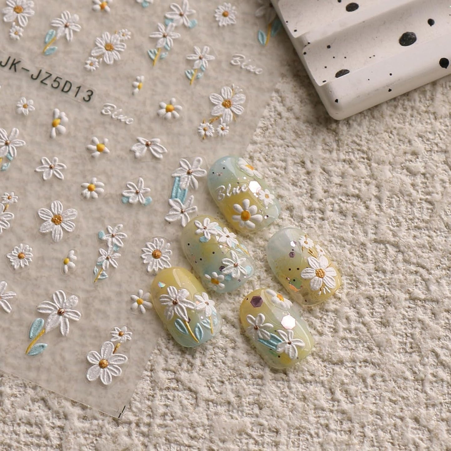 JMEOWIO 3D Nagelsticker Blumen Nail Art Naklejka Selbstklebend Nagelaufkleber 5D Stereoskopisch Sommer Frühling Blumen Dekoration Nageldesign Zubehör 4 Blatt