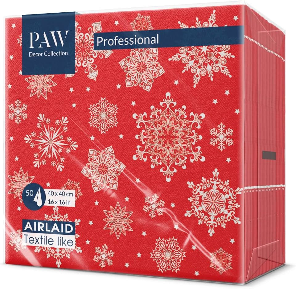 PAW - Serwetki Airlaid (40 x 40 cm) I 50 sztuk I Idealne na Boże Narodzenie, zimę, święta I Dekoracje stołu wigilijnego I Serwetki Airlaid Gałązki zimowe I Gałęzie zimowe
