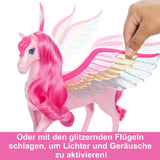 Barbie Pegasus Magiczna zabawa w chowanego - interaktywna zabawka ze światłami i dźwiękami, 10 akcesoriów, tęczowe skrzydła, dla dzieci w wieku od 3 lat, HLC41