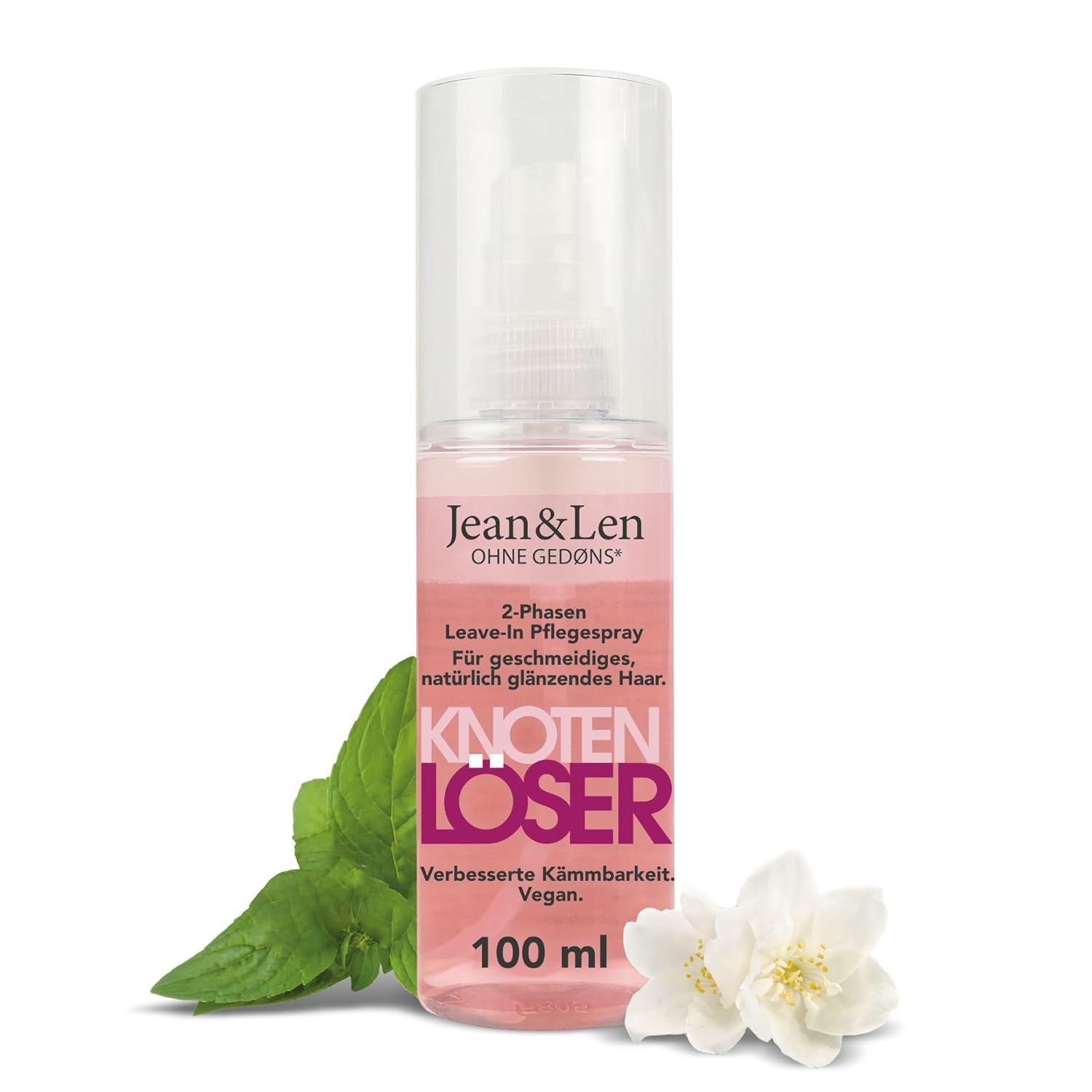 Jean & Len Knot Remover 2-fazowy spray kondycjonujący bez spłukiwania, odpowiedni do każdego rodzaju włosów, ułatwia rozczesywanie włosów i poprawia ich rozczesywanie, świeży zapach, ułatwia rozczesywanie, nie zawiera silikonu i parabenów, wegański, 100ml Produkty do rozczesywania włosów Naty Shop 100ml (1 opakowanie)