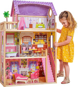 Drewniany domek dla lalek KidKraft Kayla z meblami i akcesoriami, 3-poziomowy zestaw dla lalki 30 cm, zabawka dla dzieci w wieku od 3 lat, 65092 — wyłącznie na Amazon