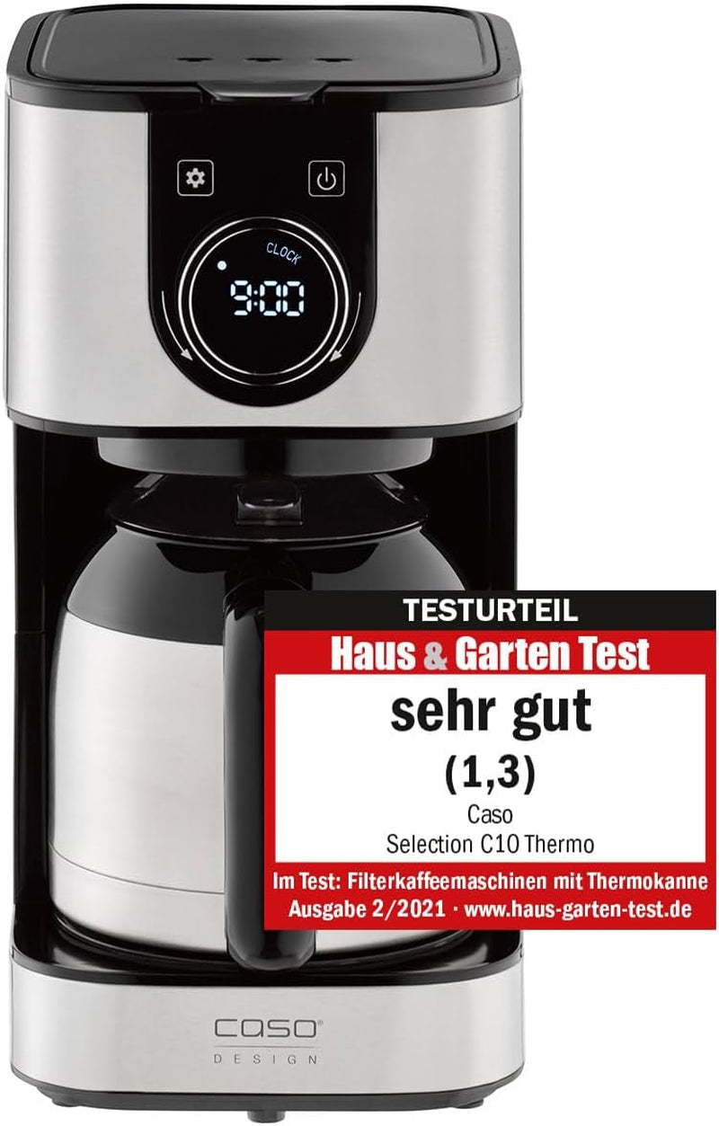 Ekspres do kawy CASO Selection C 10 Thermo Design – obudowa ze stali nierdzewnej, karafka izotermiczna 1,2 l (10 filiżanek), sterowanie dotykowe i timer, funkcja Aroma PLUS, filtr stały, filtr zapobiegający kapaniu