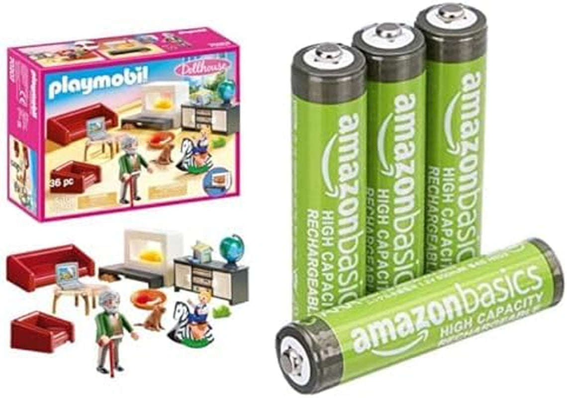 Amazon Basics 4-pakowy domek dla lalek rozświetlający domek dla lalek 850 mAh salon dla lalek w wieku 4+ baterie AAA