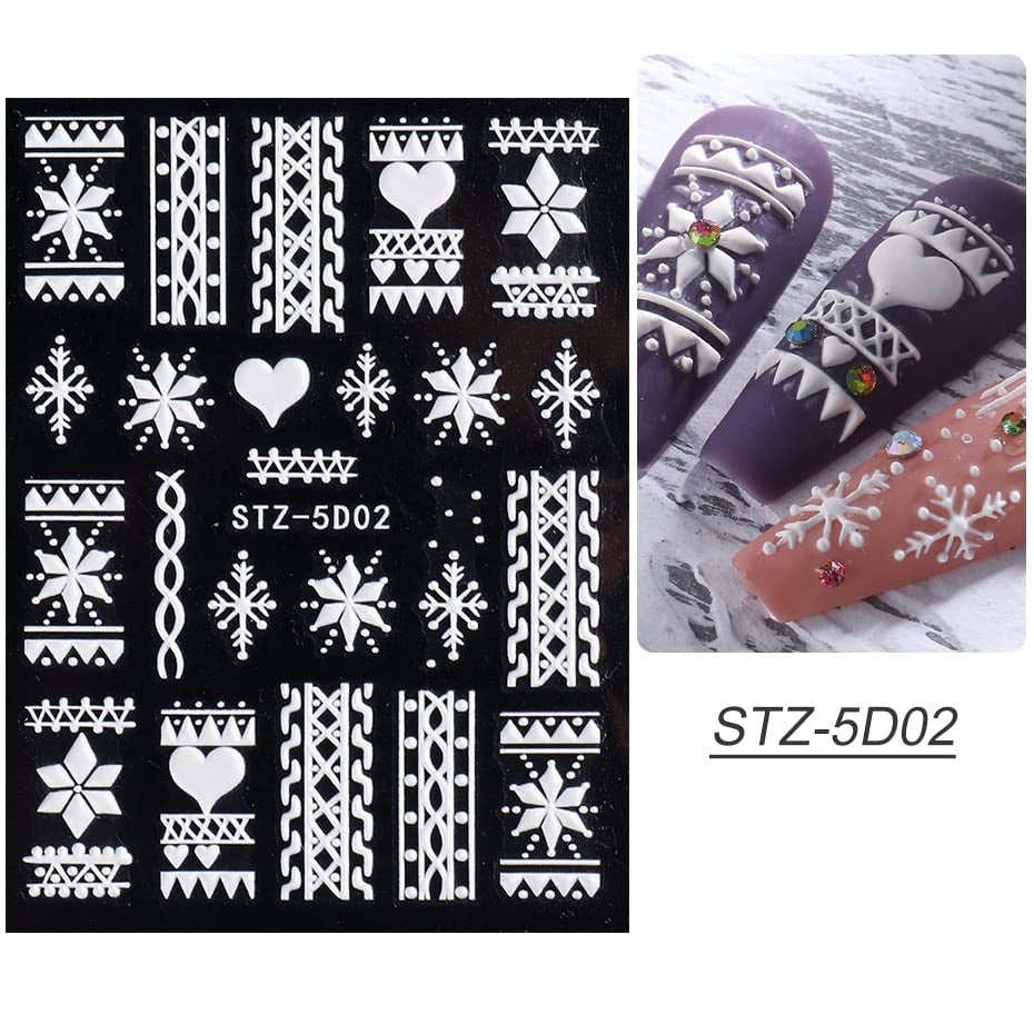 4 Blatt 3D Nagelsticker Weihnachten Nagelaufkleber Boże Narodzenie 5D Stereoskopisch Selbstklebend Schneeflocke Schneemann Nail Art Naklejka Dekoracja Nageldesign Zubehör