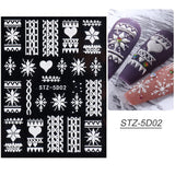 4 Blatt 3D Nagelsticker Weihnachten Nagelaufkleber Boże Narodzenie 5D Stereoskopisch Selbstklebend Schneeflocke Schneemann Nail Art Naklejka Dekoracja Nageldesign Zubehör
