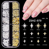 Charms do paznokci, 6 Boxen Gold Silber Nagel Charms 3D Gold Bogen Stern Nail Art Dekoration + 6200 Strasssteine ​​​​Bunt Steine ​​AB Perlen Diamanten, 3D Legierung Bow Nail Gems Nagel Deko Für Frauen Nagel (6-A)