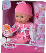 Simba 105140489 - Laura Baby Talk Doll, 38 cm lalka z miękkim ciałem i zaspanymi oczami w uroczym kombinezonie, 24 dźwięki dziecka, lalka do zabawy, lalka Baby, wiek 2+