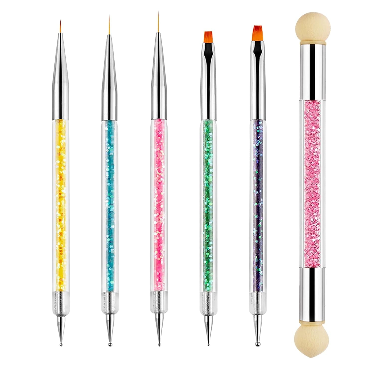 Sularpek 6 Stück Nagel Pinsel, Nail Art Pinsel, Pinsel Nageldesign, Nagel Pinsel Set, Nail Art Dotting Tools Mit 1 Gąbkowy aplikator w pędzelku, Nageldesign Zubehör Für DIY Nail Art Design