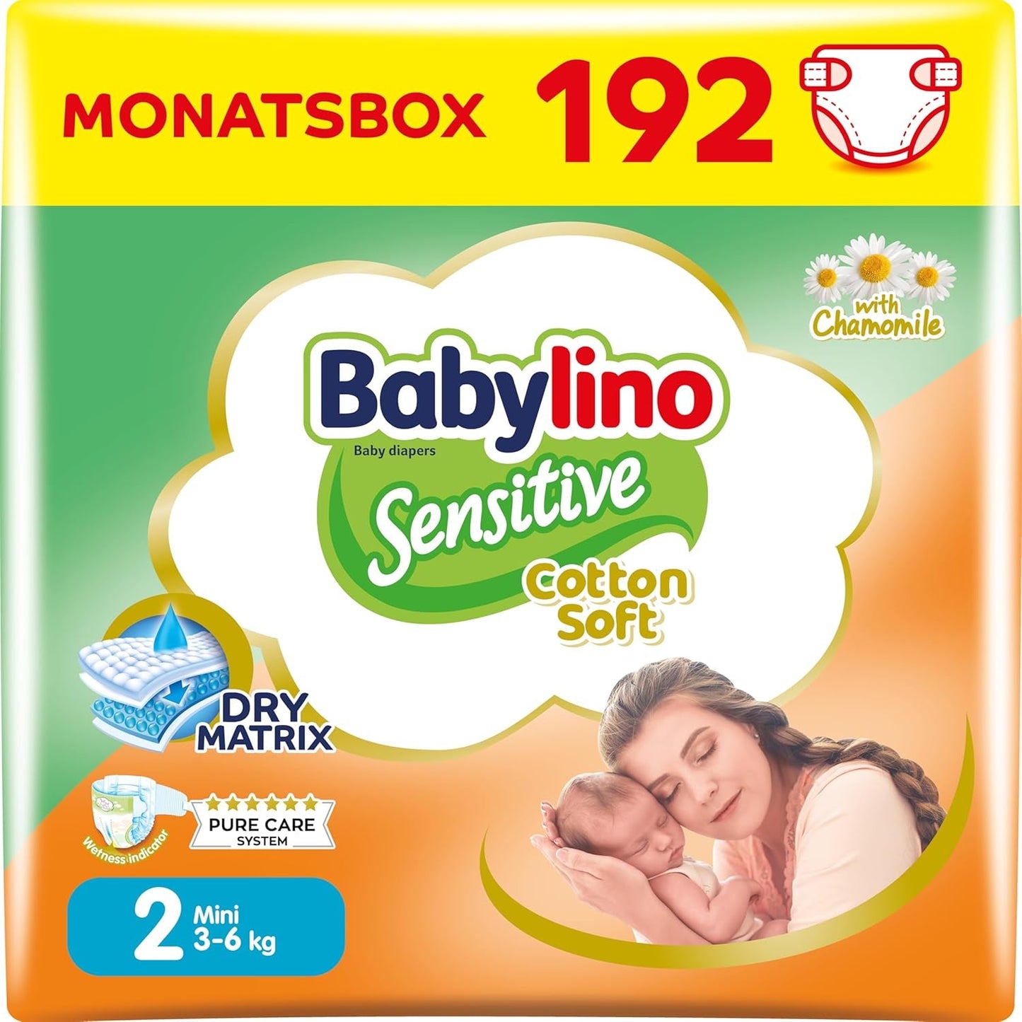 Pieluchy dla wrażliwych dzieci, rozmiar 2, mini (3-6 kg), 192 pieluszki