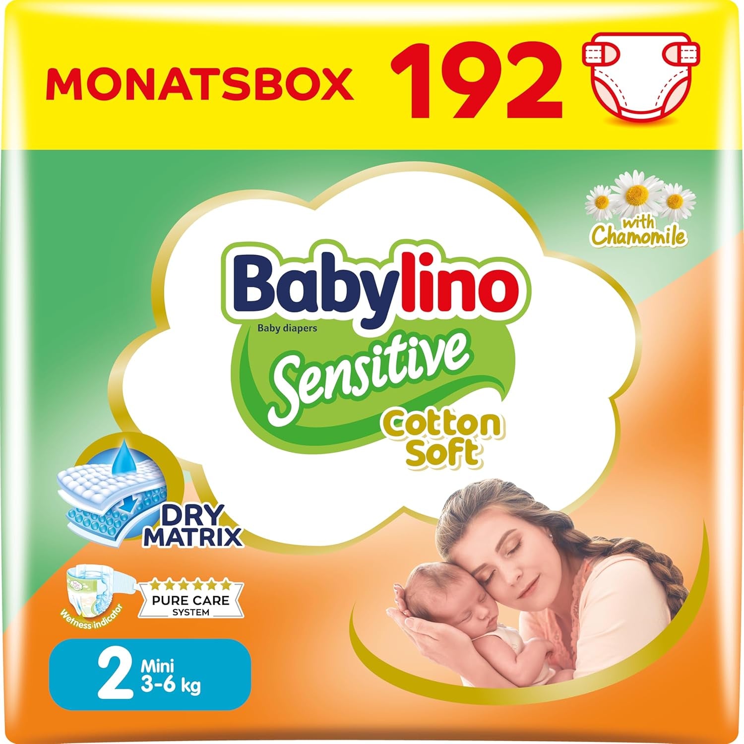 Pieluchy dla wrażliwych dzieci, rozmiar 2, mini (3-6 kg), 192 pieluszki