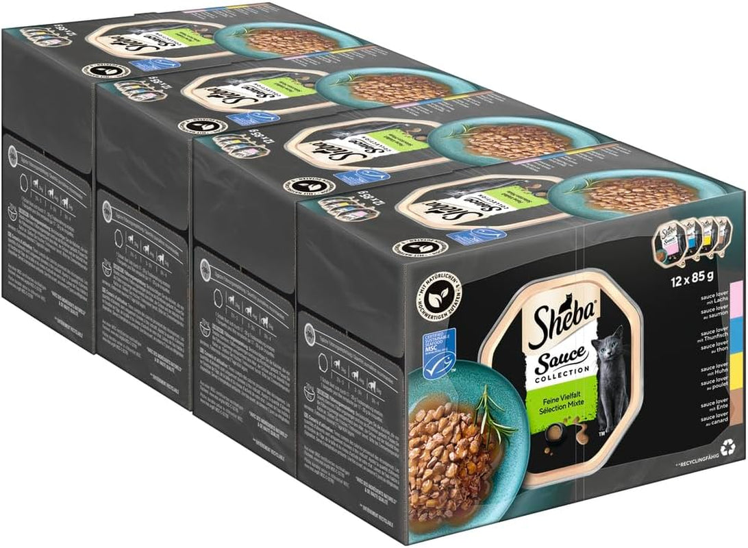 Opakowanie zbiorcze tacki do zbierania sosów Sheba, drobna odmiana MSC, 4x12x85g