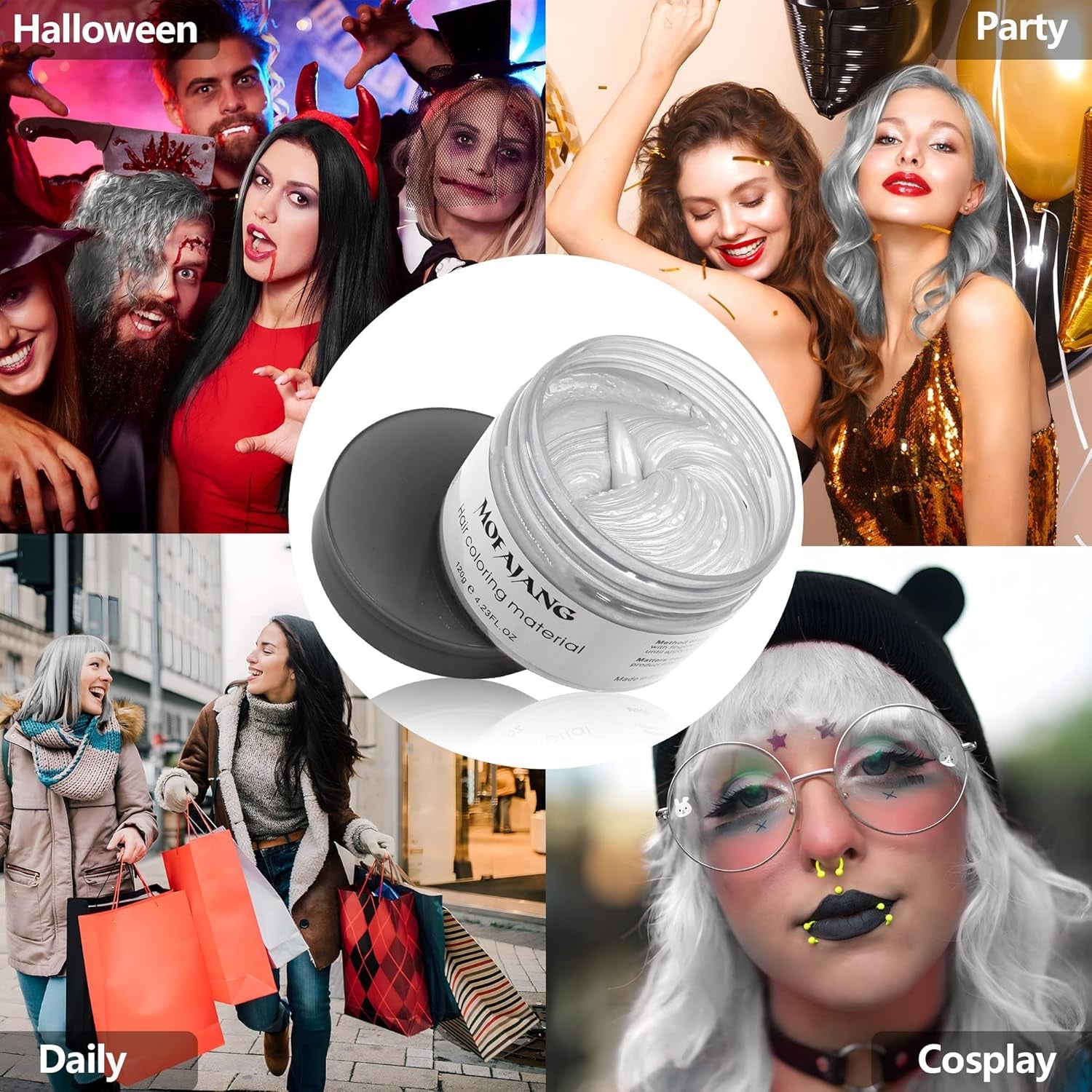 Tymczasowa koloryzacja włosów, stylizacja odcienia włosów dla kobiet mężczyzn, naturalna pomada do włosów, wosk do farbowania włosów na imprezę, cosplay i Halloween, 4,23 uncji (srebrnoszary) farba do włosów Naty Shop