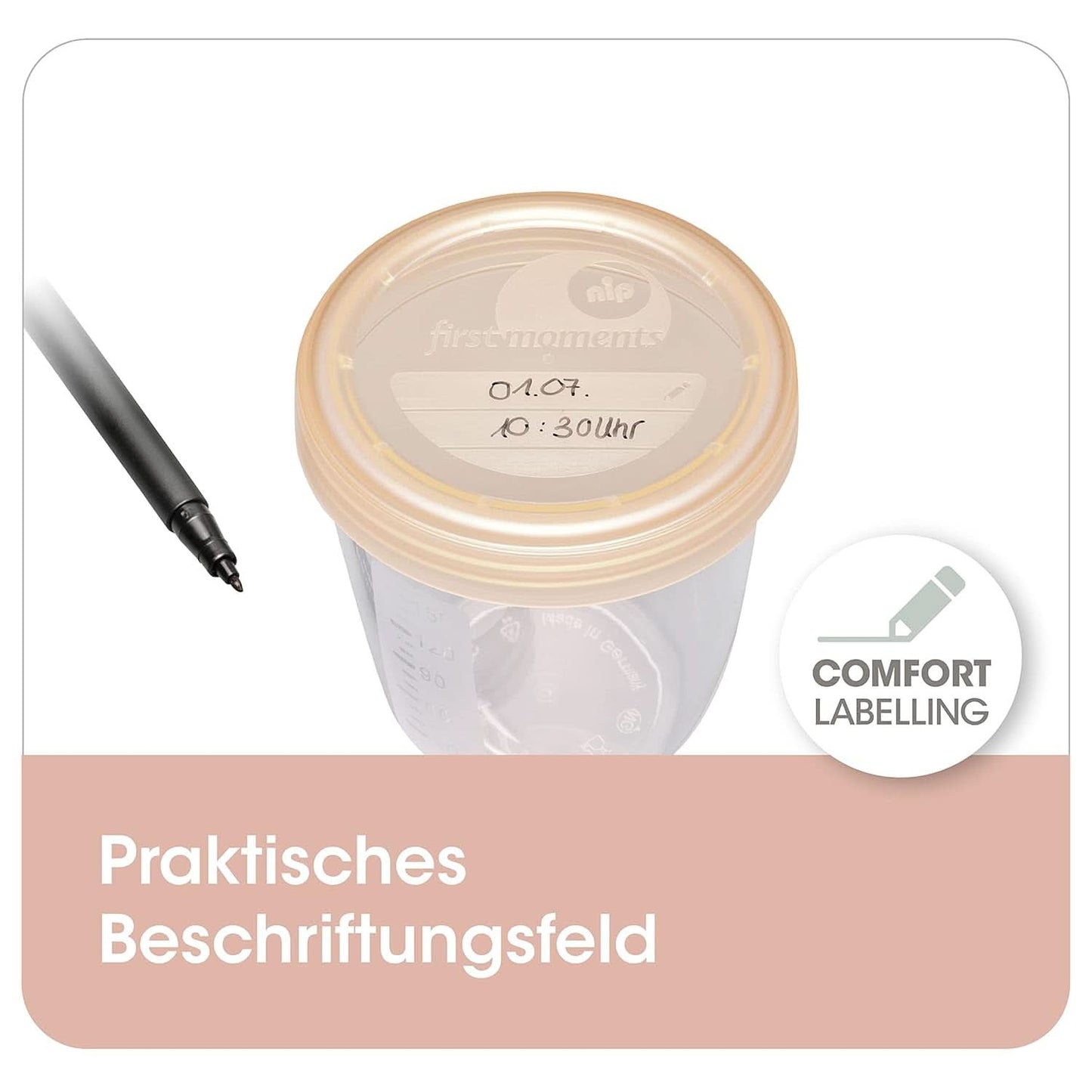 Pojemniki na mleko matki NIP First Moments 150 ml, 4 sztuki: możliwość układania w stosy i szczelne Akcesoria Żywność i karmienie piersią Sklep Bebe Naty