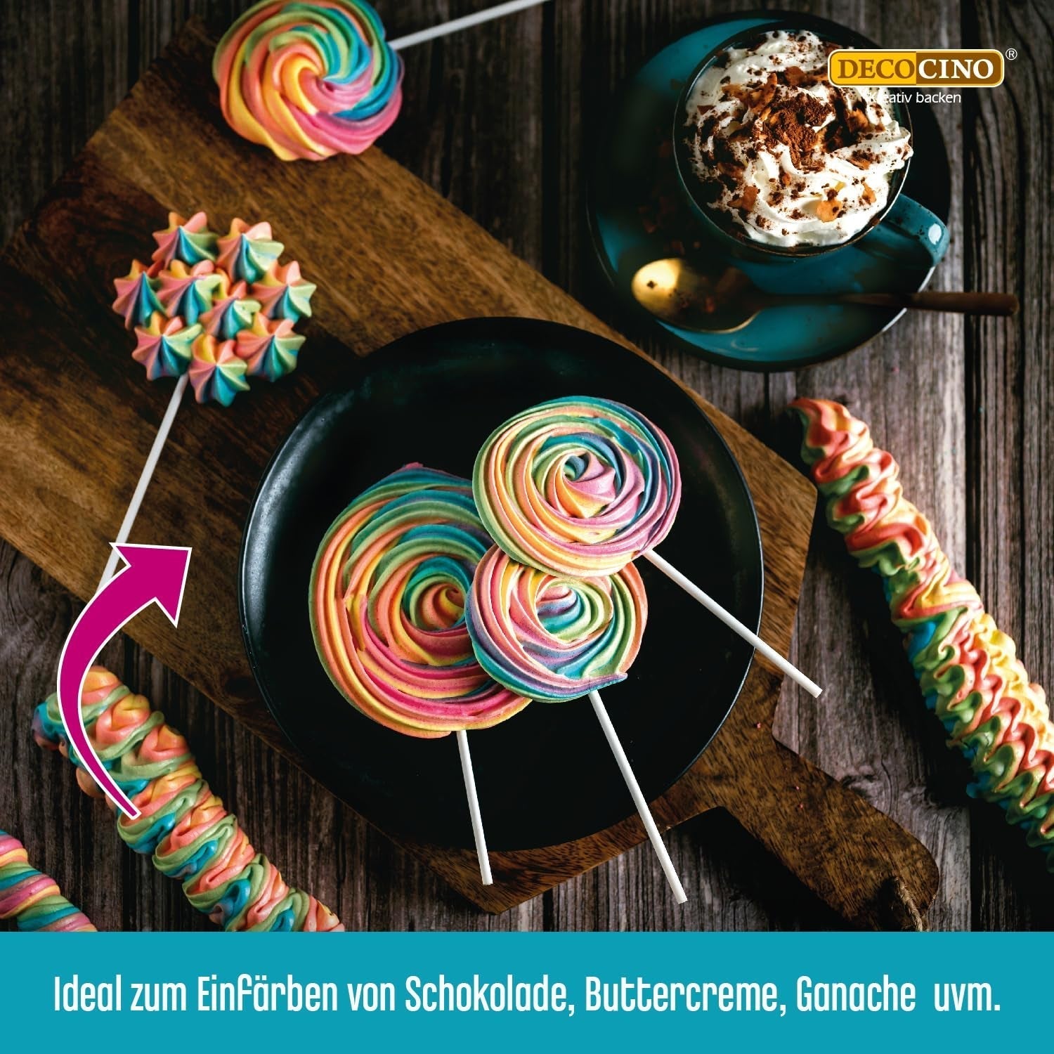 Decocino Rozpuszczalna w tłuszczach pasta koloryzująca Zestaw 6 - 6 x 15 g - Barwnik spożywczy w kolorze czerwonym, białym, zielonym, żółtym, niebieskim i czarnym, idealny do barwienia ciast, kremów i kremów - Bez azo i glutenu