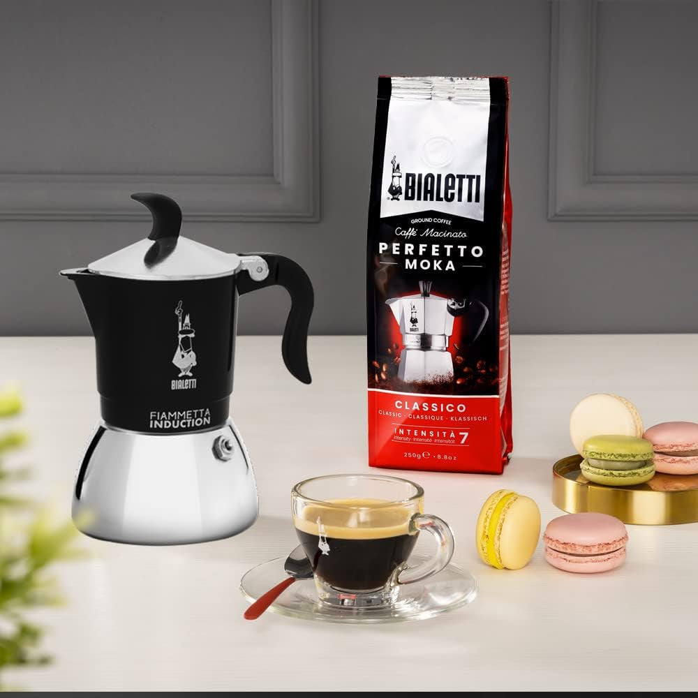 Indukcyjny ekspres do kawy Bialetti Fiammetta, 2 filiżanki (100 ml), odpowiedni do wszystkich rodzajów płyt grzewczych, elegancki wygląd, czarny