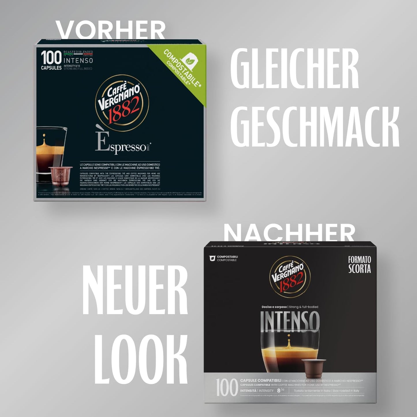 Caffè Vergnano 1882 - Èspresso Kompostierbare Kaffeekapseln, kompatybilna z Nespresso, Intenso (Intenso) - Packung Enthält 100 Kapseln