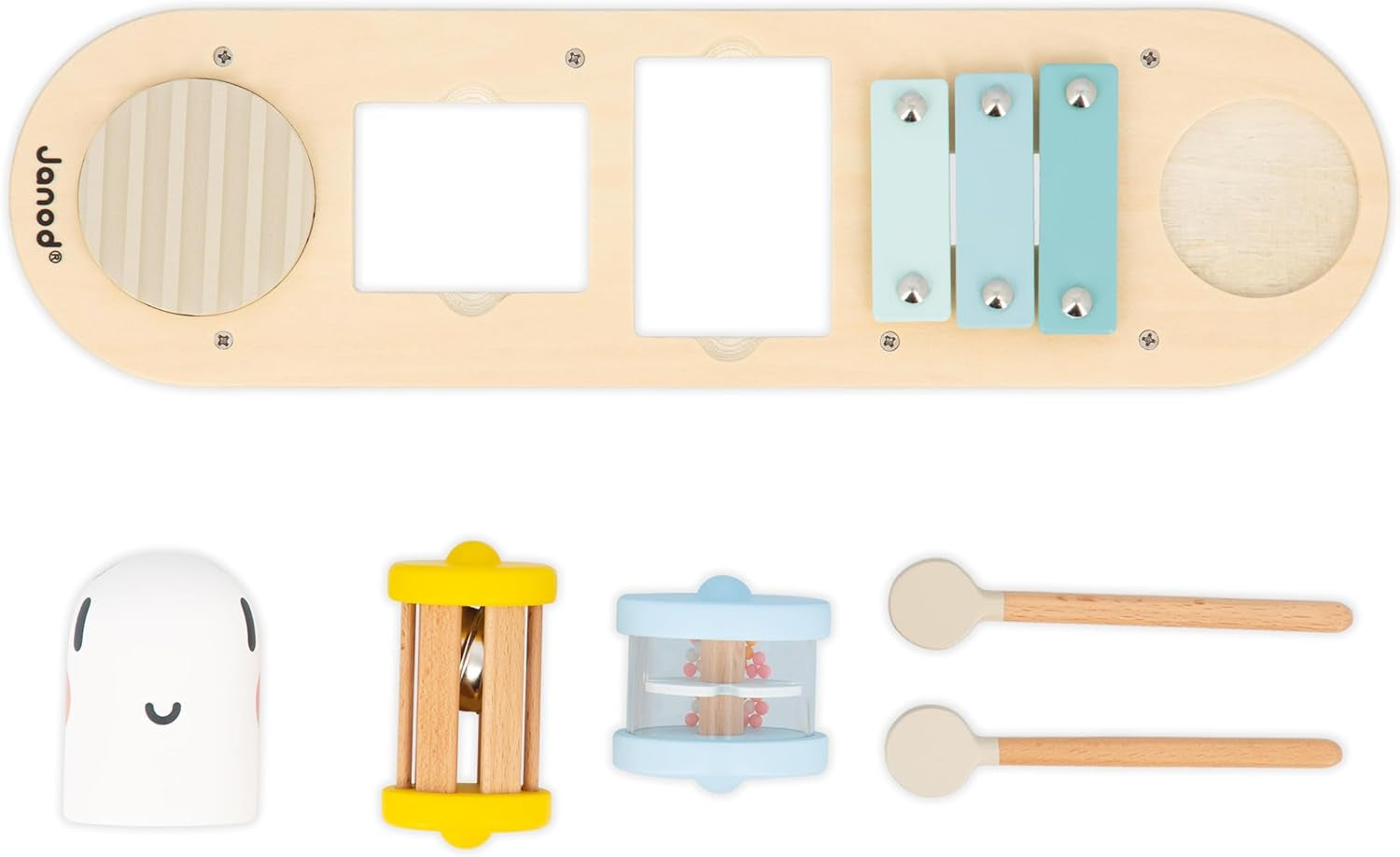 Janod - Utwory muzyczne Sweet Cocoon - 5 muzycznych zajęć dla dzieci - Wczesna edukacja muzyczna - Drewniana zabawka FSC - Od 12 miesiąca, J04058 Baby Toys Naty Shop