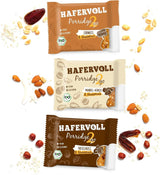 Hafervoll Porridge2go Masło orzechowe i orzechy, 13 batonów x 55 g - wegańska, organiczna, bezglutenowa, bez dodatku cukru przekąska, z owsem, daktylami i cukierkami Quinoa