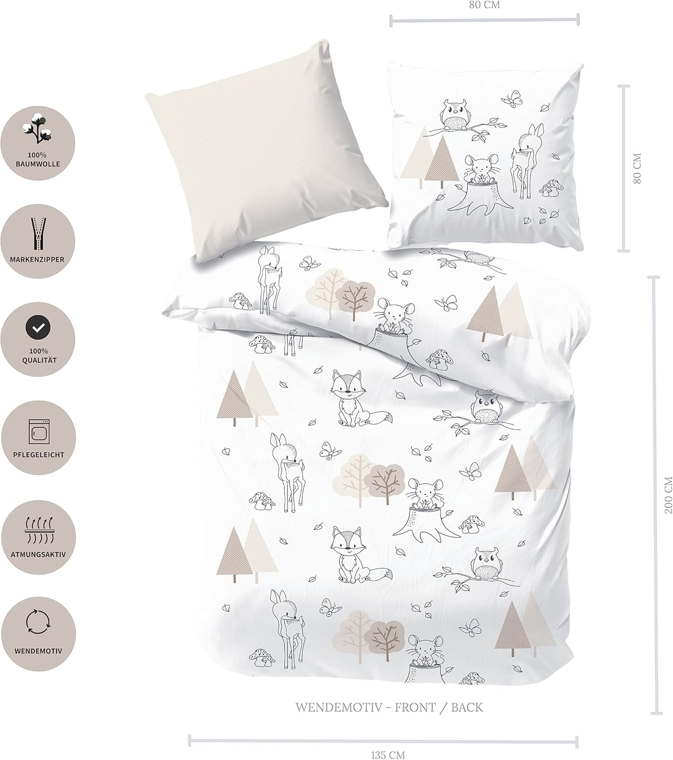 Pościel dziecięca, lis, sowa i zwierzęta leśne, 100% bawełna Pościel - dziecięca Naty Shop
