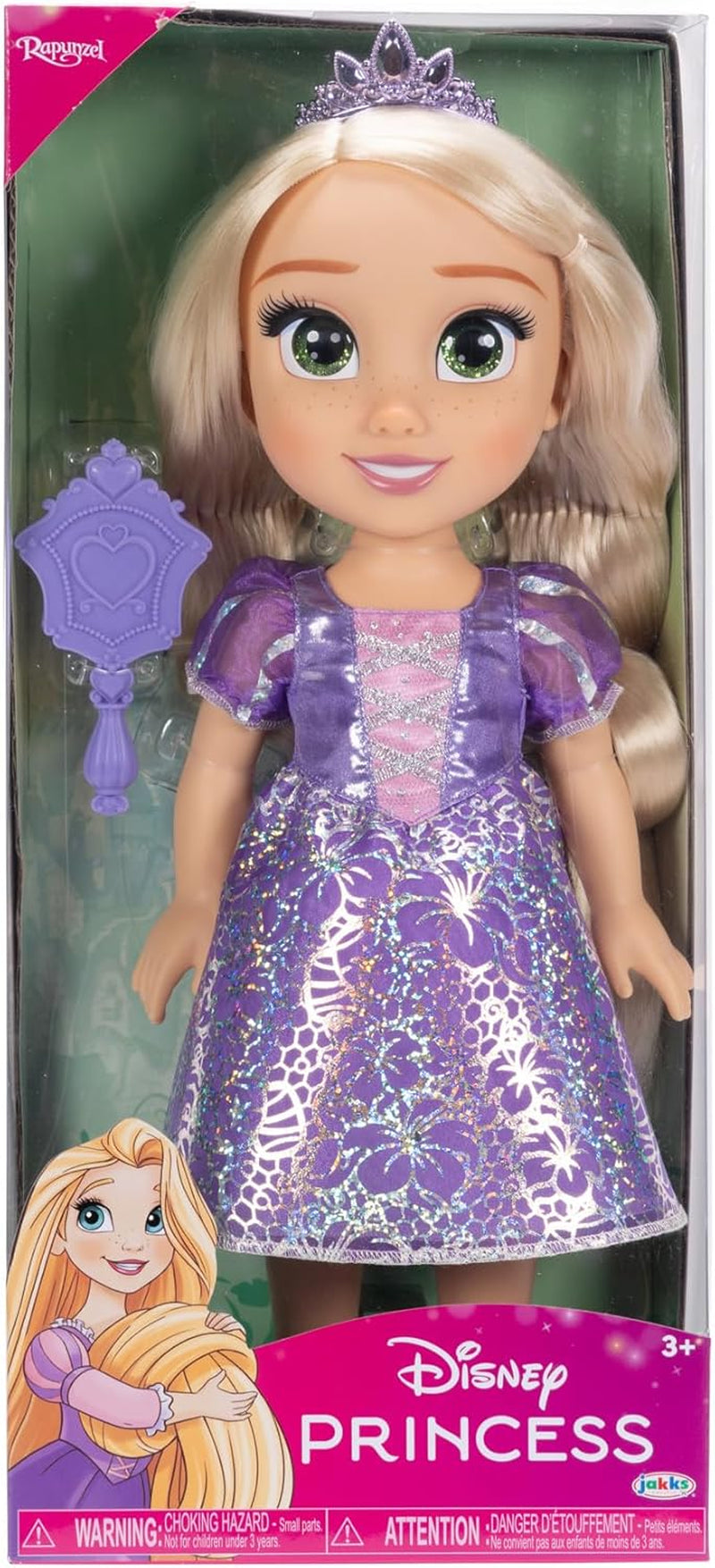 Lalka Disney Princess Roszpunka 35 cm, odblaskowe, brokatowe oczy, ruchome stawy, odpinana sukienka, buty, korona, długie blond włosy, dla dziewczynek w wieku 3+