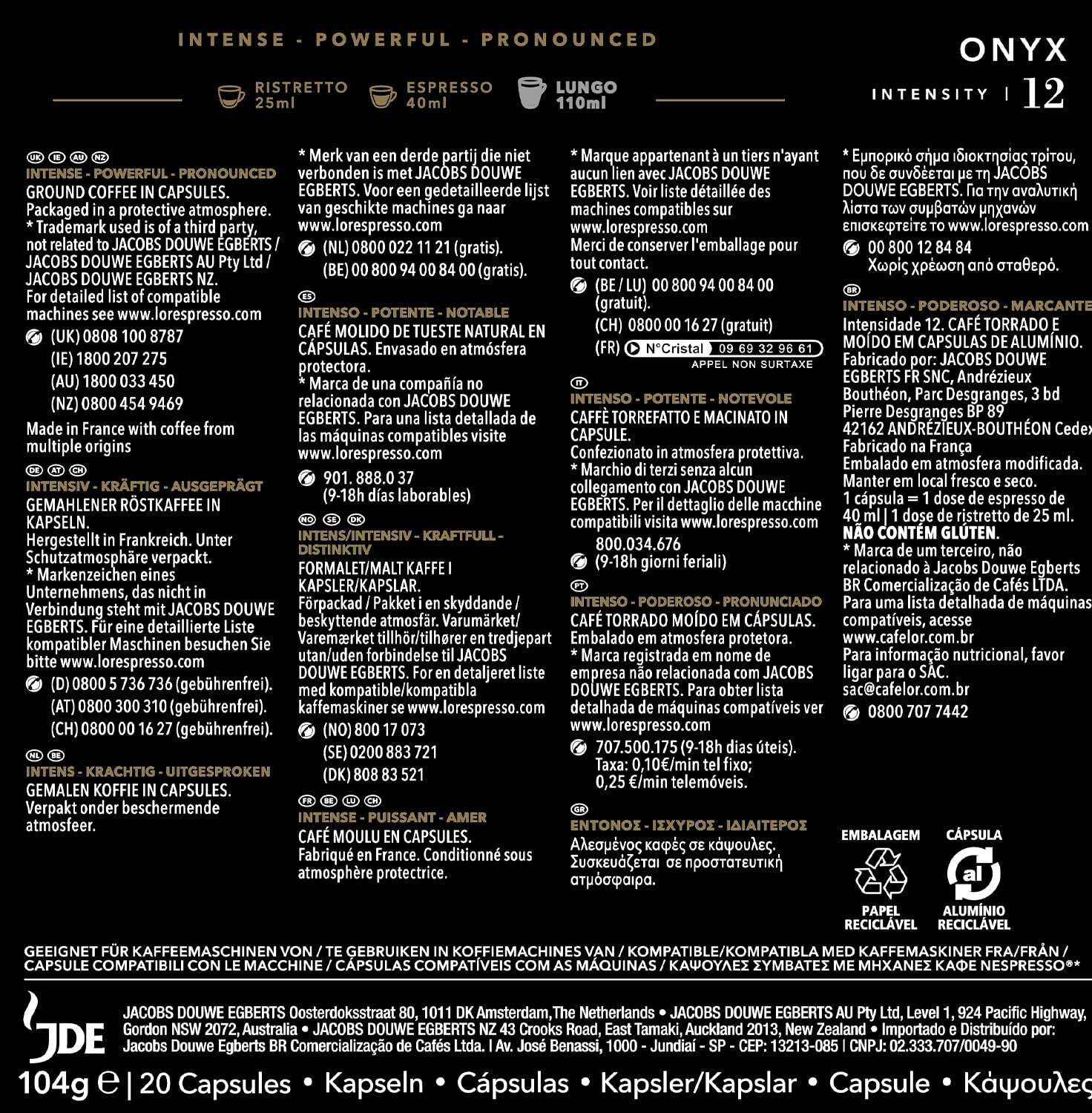 L'OR Espresso Kaffeekapseln Onyx | Intensywność 12 | 200 kompatybilnych kapsułek Nespresso (R)* — wyłącznie dla Amazon