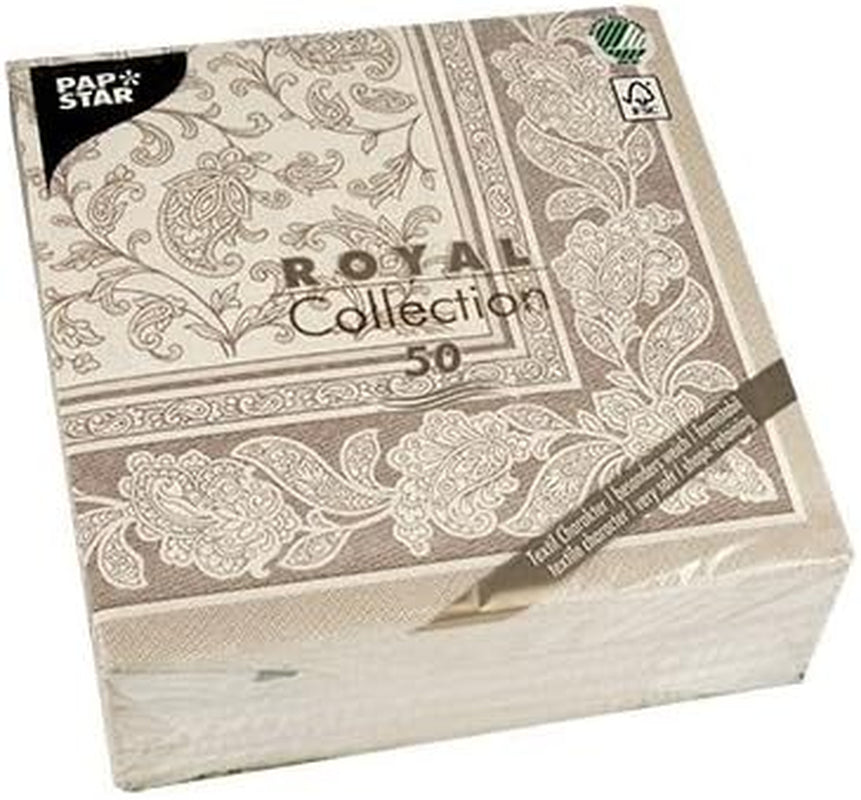 Papstar, 50 serwetek „ROYAL Collection” 1/4 złożenia 40 cm x 40 cm Mocca „Ornaments”, #19894