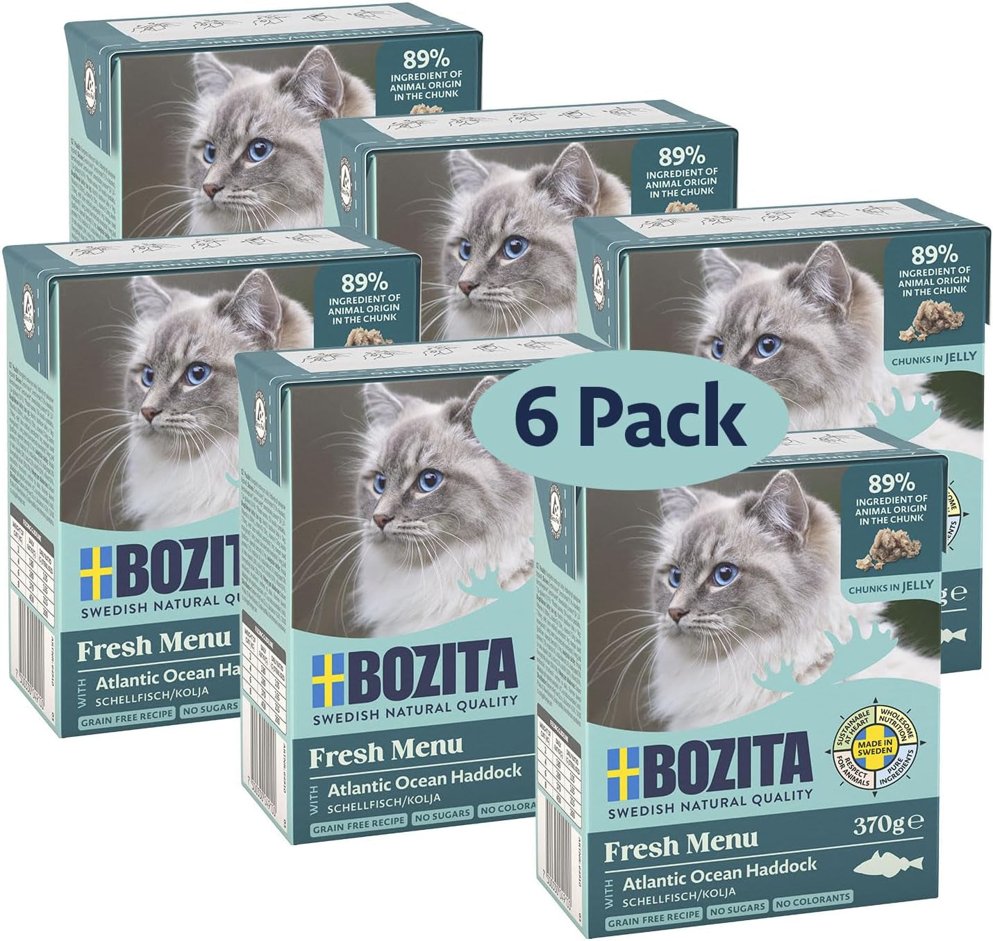 Bozita Tetra mokra karma z plamiakiem w galarecie - 6 x 370g bez zbóż, bez dodatku cukru i bez GMO karma dla kotów - zbilansowana, smaczna, z 7,5% białka i 5% tłuszczu