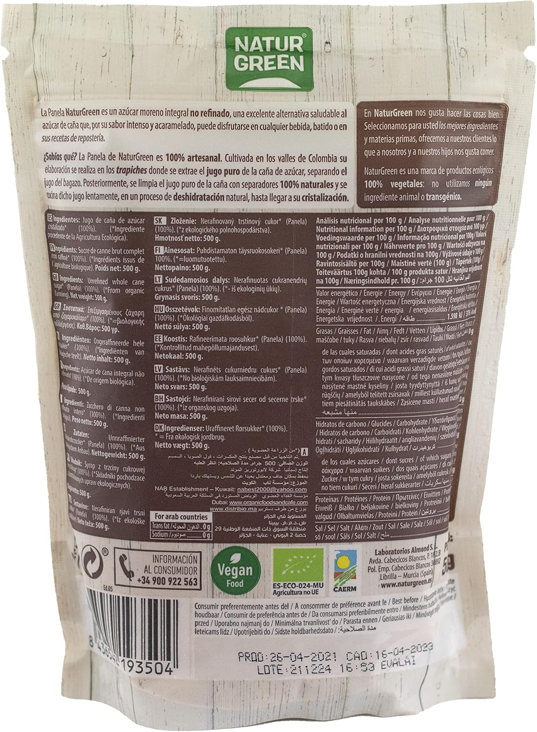 - Organiczny Panel Krystalizowany, Czysty Cukier, Ekologiczny Słodzik, Naturalny Sok Z Trzciny Cukrowej - 500G, Opakowanie 12 Słodzików Naty Shop