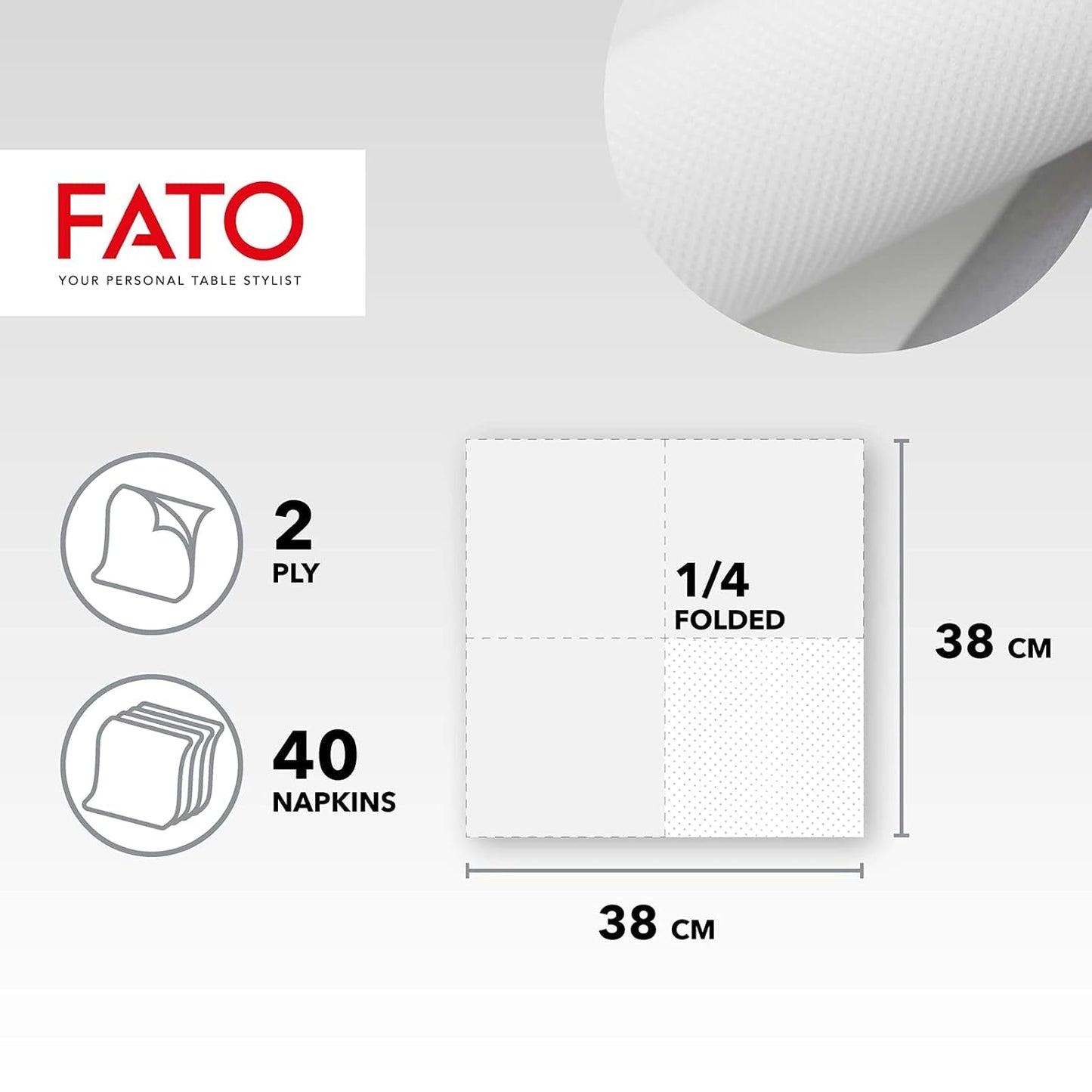 , Miękkie i delikatne jednorazowe serwetki papierowe 40 sztuk serwetek Rozmiar 38X38 Złożone na 4 2 warstwy Kolor biały 100% czysty papier celulozowy Certyfikaty Fsc (zestaw 3 sztuk)