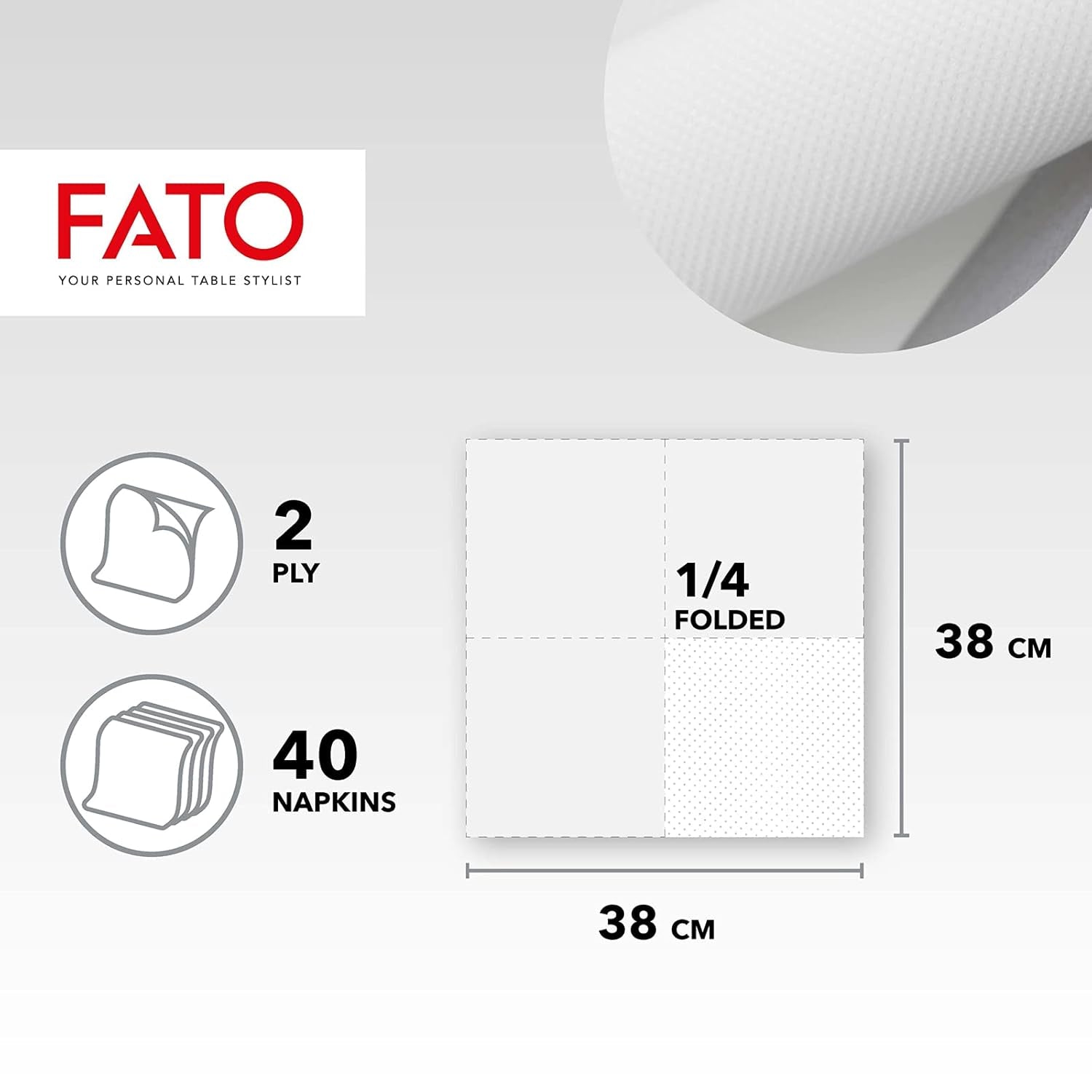 , Miękkie i delikatne jednorazowe serwetki papierowe 40 sztuk serwetek Rozmiar 38X38 Złożone na 4 2 warstwy Kolor biały 100% czysty papier celulozowy Certyfikaty Fsc (zestaw 3 sztuk)