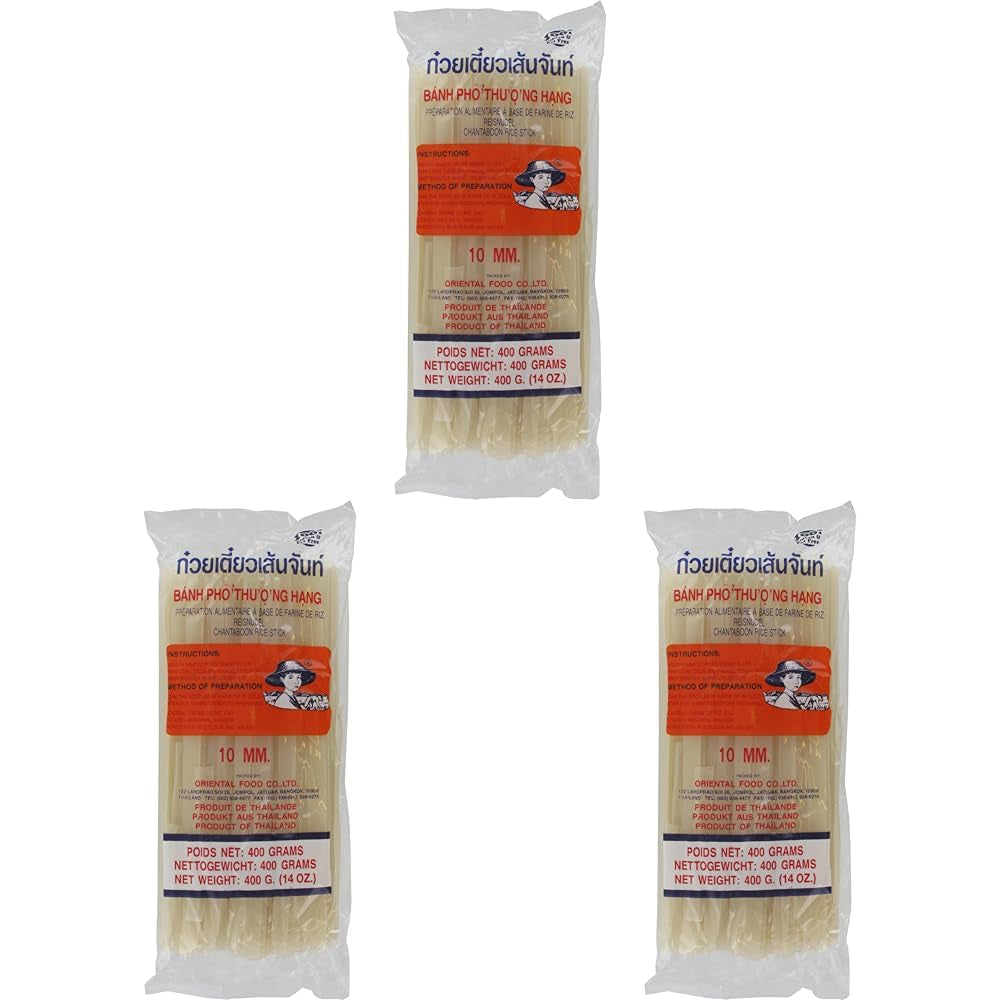 Makaron ryżowy - tajski makaron ryżowy o szerokości 10 mm, z mąki ryżowej, prosty - 1 x 400g (opakowanie 3 szt.)