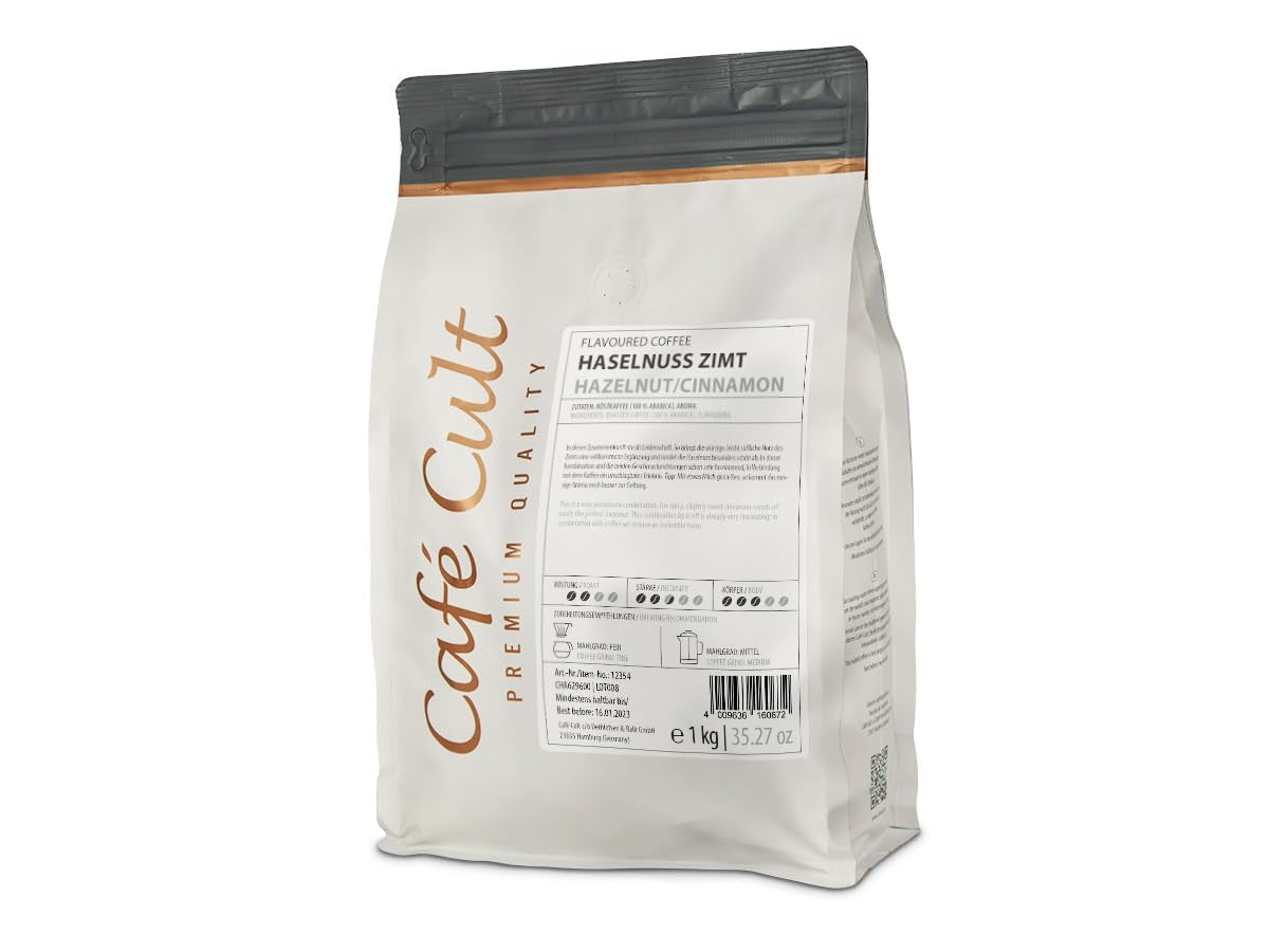 Kawa „Orzech Laskowy z Cynamonem” w torebce 1 kg, całe ziarna, aromatyzowana 1 kg.