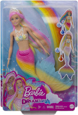 Barbie Dreamtopia Tęczowa magiczna syrenka, Syrenka Barbie z tęczowymi włosami, lalka zmieniająca kolor, aktywowana wodą, zabawka dla dzieci w wieku od 3 lat, prezent dla dziewczynek, GTF89
