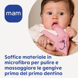 MAM Królik Pierścień ząbkowany, rękawiczka z mikrofibry do pielęgnacji jamy ustnej, 0+ miesięcy, różowa