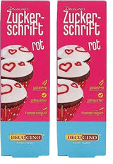 Napis Decocino Red Sugar - Napis do barwienia żywności - Praktyczna tuba do etykietowania kremówki i lukru - Ozdoby do pieczenia ciast, ciast i babeczek! (zestaw 2 szt.)